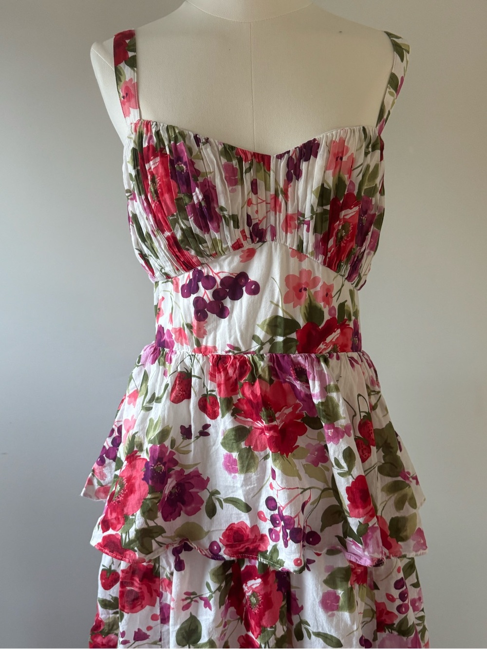 Abercrombie & Fitch Floral Tiered Maxi Dress Size L Cotton Open Back Cottagecore - Picture 3 of 7
